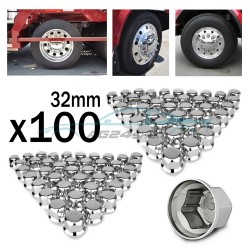 100 Броя Капачки за болт за ТИР / Камион 32mm къси – Никел